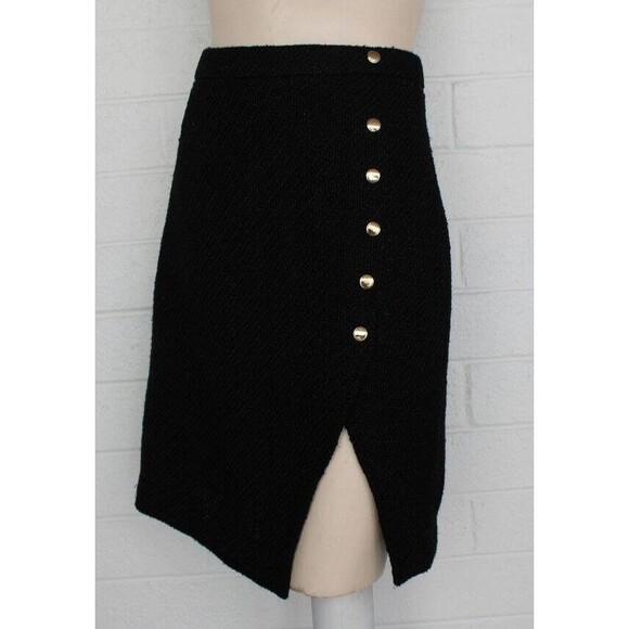 MNG Casual Small Black Metallic Thread Woven Faux Wrap Style Short Skirt - Picture 5 of 8